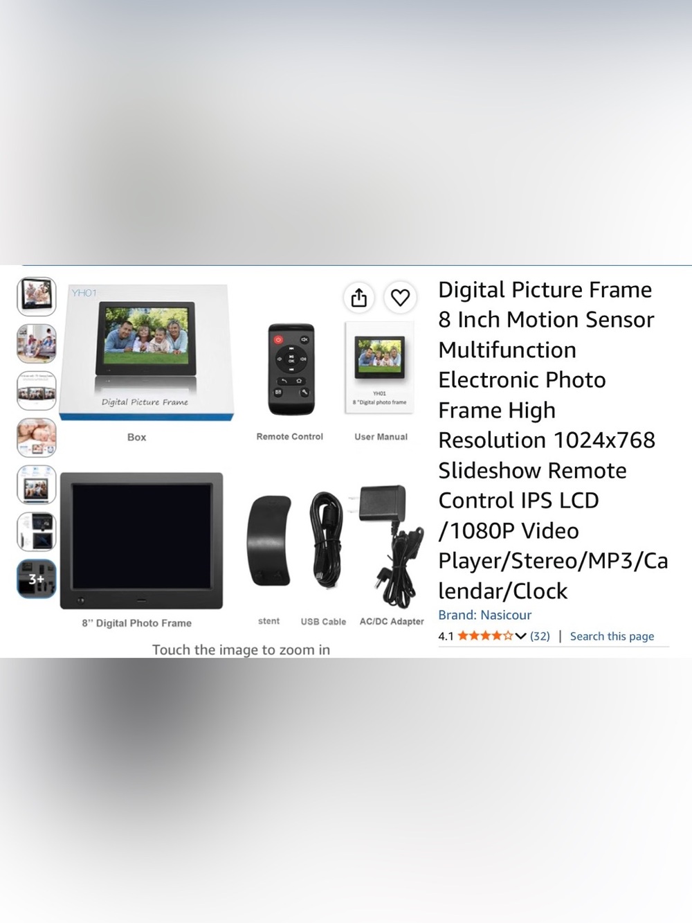 8" Digital Photo Frame/Slideshow/StereoMP3/Calendar/Clock/Remote Control - Black - Picture 5 of 14